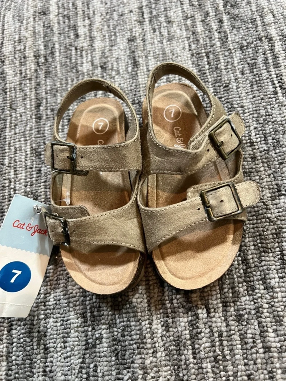 Cat & Jack Kids' Tan Suede Double Buckle Sandals Size 7